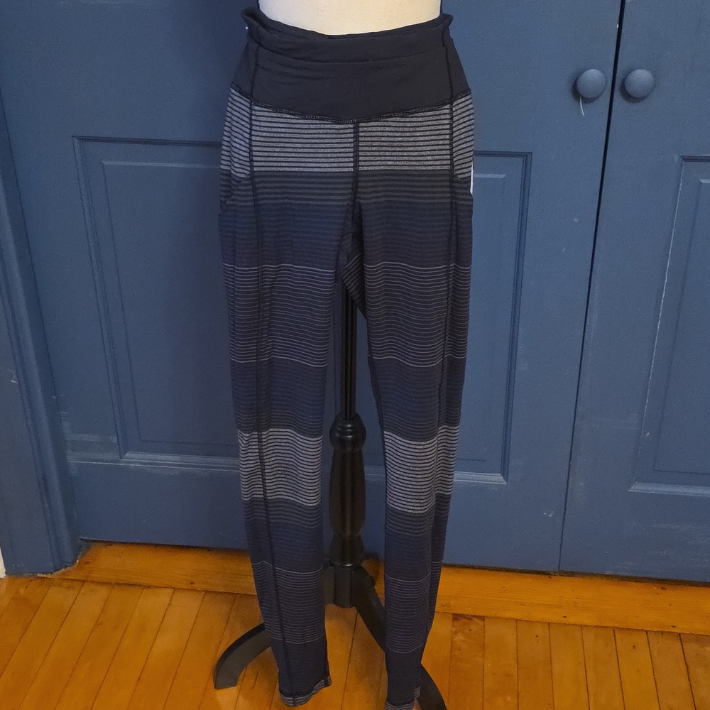 lululemon athletica Black W Multi Striped Leggings Full Length Sz 6 Pockets